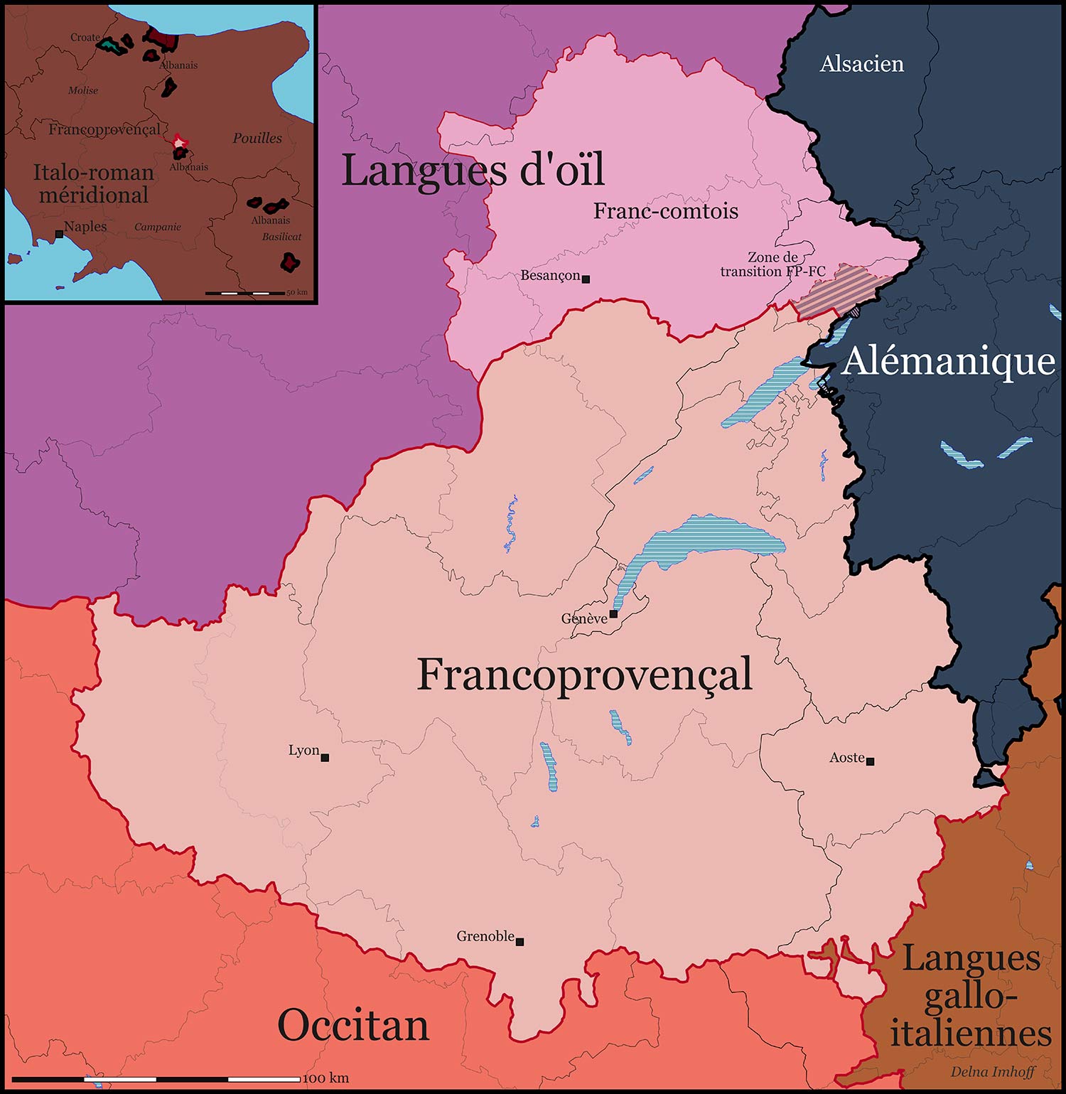 Carte de Delna Imhoff © Glossaire des patois de la Suisse romande